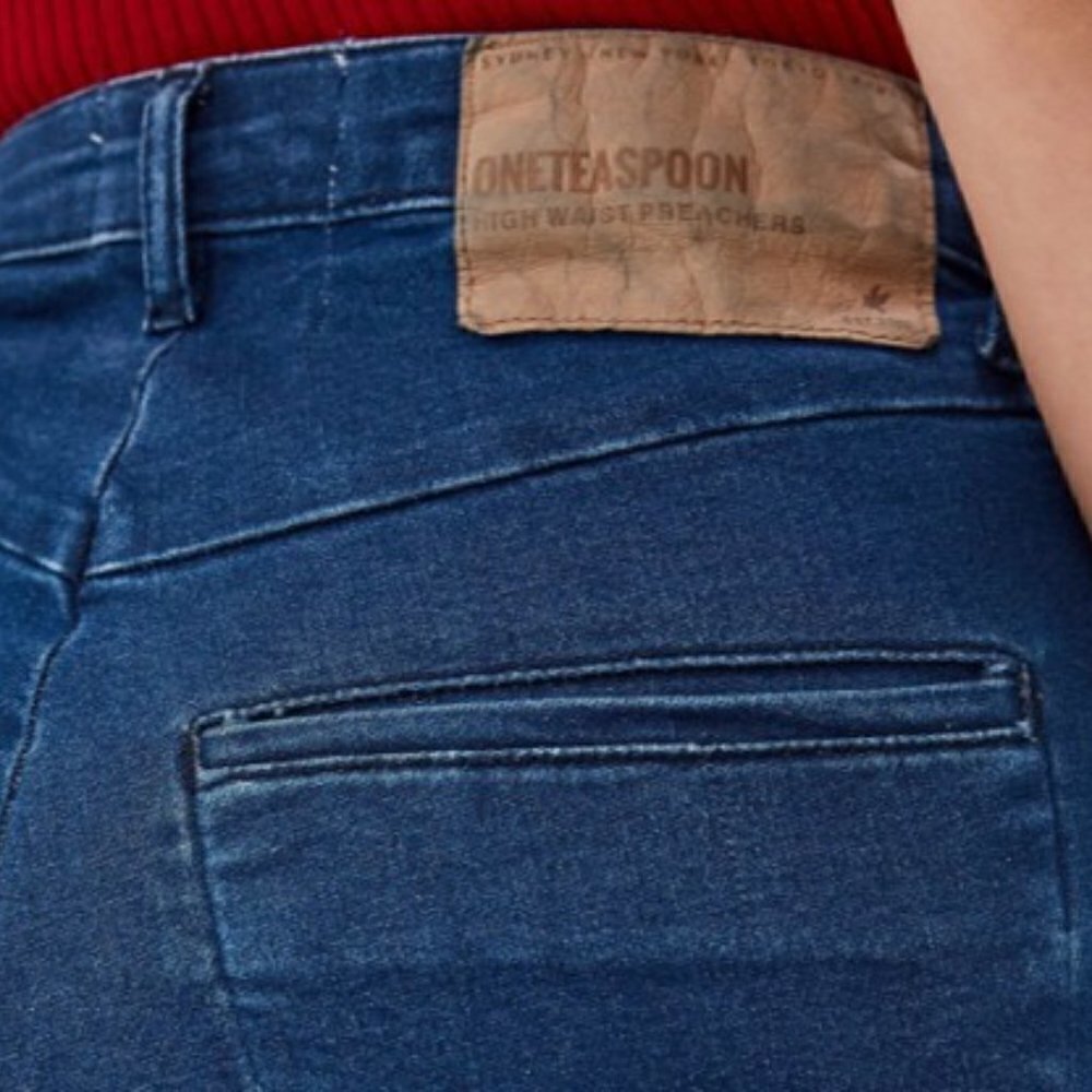 NWT One Teaspoon Preachers High Waist Organic Cotton Snap Cuff Jean Indigo Sz 24 - Picture 4 of 15